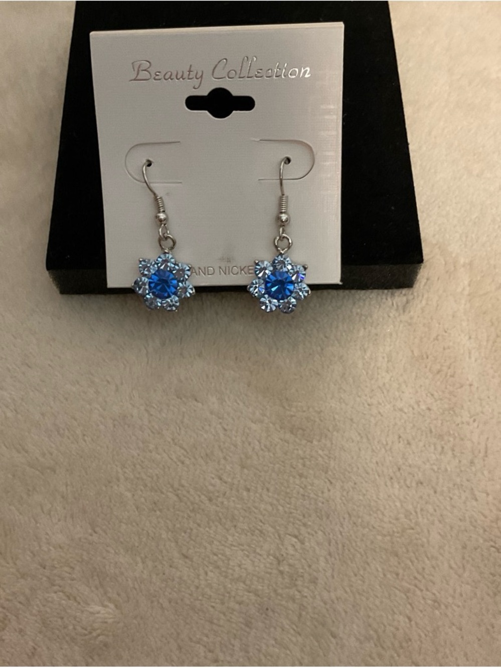 Blue Crystal Flower Dangle Earrings